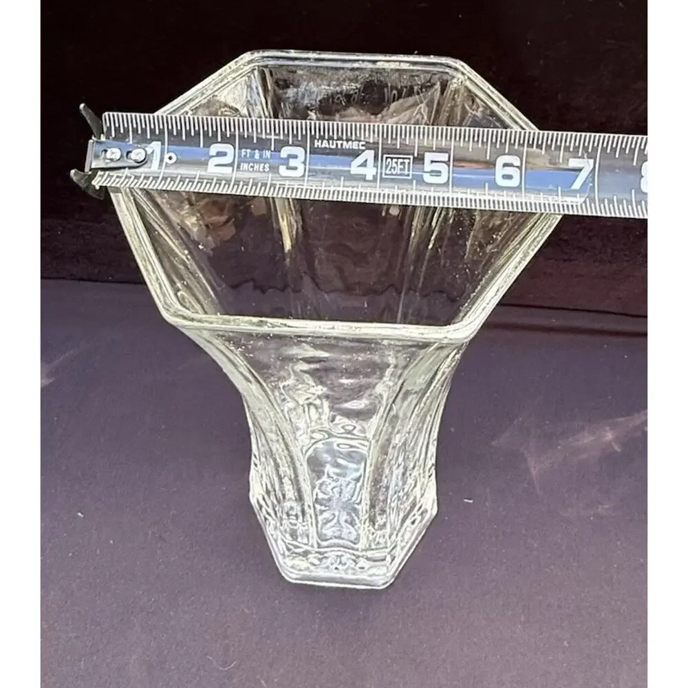 Hoosier Indiana Glass Hexagon 4041 Flower Vase Clear Large Durable -2/4